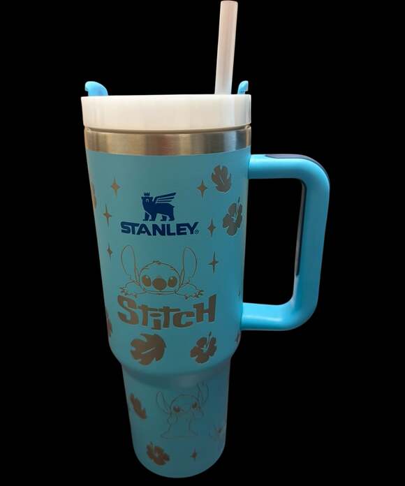 40oz Custom Laser Engraved Stanley Tumbler - Blue Lilo & Stitch Alien Design - Picture 2 of 2